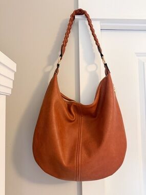 Mellow World Cognac Hobo Bag Braided Strap Slouchy Shoulder Purse
